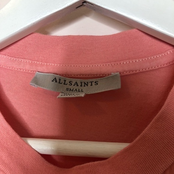 Allsaints Tank Top Imogen Sleeveless Cropped Cotton High Neck Peach Pink XS - Picture 5 of 5